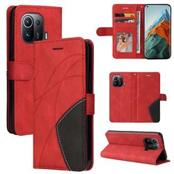 Luxury Two-color Stitching Leather Wallet Case Cover for Xiaomi Mi 11 Pro - Red