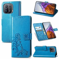 Embossing Imprint Four-Leaf Clover Leather Wallet Case for Xiaomi Mi 11 Pro - Blue