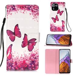 Rose Butterfly 3D Painted Leather Wallet Case for Xiaomi Mi 11 Pro