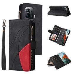 Luxury Two-color Stitching Multi-function Zipper Leather Wallet Case Cover for Xiaomi Mi 11 Pro - Black