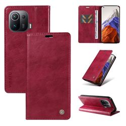 YIKATU Litchi Card Magnetic Automatic Suction Leather Flip Cover for Xiaomi Mi 11 Pro - Wine Red