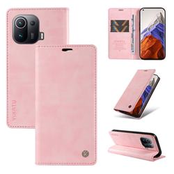 YIKATU Litchi Card Magnetic Automatic Suction Leather Flip Cover for Xiaomi Mi 11 Pro - Pink