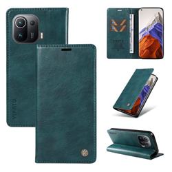 YIKATU Litchi Card Magnetic Automatic Suction Leather Flip Cover for Xiaomi Mi 11 Pro - Dark Blue