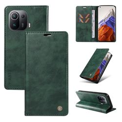 YIKATU Litchi Card Magnetic Automatic Suction Leather Flip Cover for Xiaomi Mi 11 Pro - Green