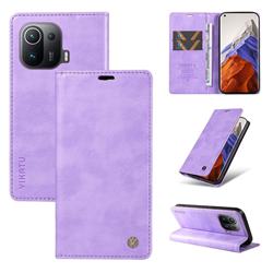 YIKATU Litchi Card Magnetic Automatic Suction Leather Flip Cover for Xiaomi Mi 11 Pro - Purple