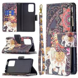 Totem Flower Elephant Binfen Color BF03 Retro Zipper Leather Wallet Phone Case for Xiaomi Mi 11T / 11T Pro
