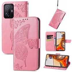 Embossing Mandala Flower Butterfly Leather Wallet Case for Xiaomi Mi 11T / 11T Pro - Pink