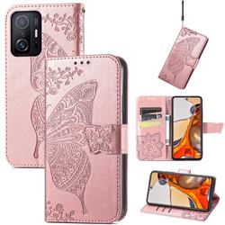 Embossing Mandala Flower Butterfly Leather Wallet Case for Xiaomi Mi 11T / 11T Pro - Rose Gold