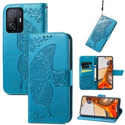 Embossing Mandala Flower Butterfly Leather Wallet Case for Xiaomi Mi 11T / 11T Pro - Blue