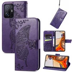 Embossing Mandala Flower Butterfly Leather Wallet Case for Xiaomi Mi 11T / 11T Pro - Dark Purple