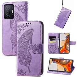 Embossing Mandala Flower Butterfly Leather Wallet Case for Xiaomi Mi 11T / 11T Pro - Light Purple