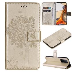 Embossing Butterfly Tree Leather Wallet Case for Xiaomi Mi 11T / 11T Pro - Champagne
