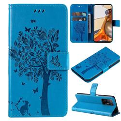 Embossing Butterfly Tree Leather Wallet Case for Xiaomi Mi 11T / 11T Pro - Blue