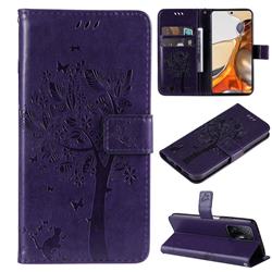 Embossing Butterfly Tree Leather Wallet Case for Xiaomi Mi 11T / 11T Pro - Purple