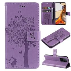 Embossing Butterfly Tree Leather Wallet Case for Xiaomi Mi 11T / 11T Pro - Violet