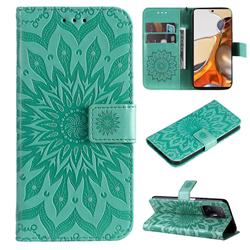 Embossing Sunflower Leather Wallet Case for Xiaomi Mi 11T / 11T Pro - Green