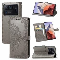 Embossing Imprint Mandala Flower Leather Wallet Case for Xiaomi Mi 11 Ultra - Gray