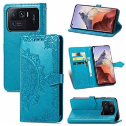 Embossing Imprint Mandala Flower Leather Wallet Case for Xiaomi Mi 11 Ultra - Blue