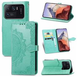 Embossing Imprint Mandala Flower Leather Wallet Case for Xiaomi Mi 11 Ultra - Green