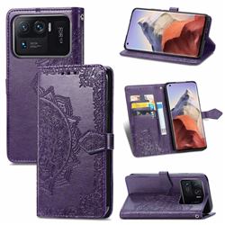 Embossing Imprint Mandala Flower Leather Wallet Case for Xiaomi Mi 11 Ultra - Purple