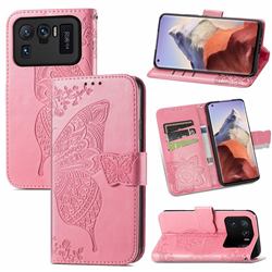 Embossing Mandala Flower Butterfly Leather Wallet Case for Xiaomi Mi 11 Ultra - Pink