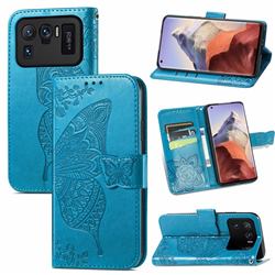 Embossing Mandala Flower Butterfly Leather Wallet Case for Xiaomi Mi 11 Ultra - Blue