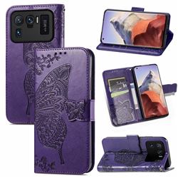 Embossing Mandala Flower Butterfly Leather Wallet Case for Xiaomi Mi 11 Ultra - Dark Purple