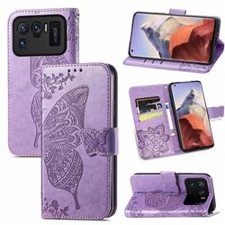 Embossing Mandala Flower Butterfly Leather Wallet Case for Xiaomi Mi 11 Ultra - Light Purple