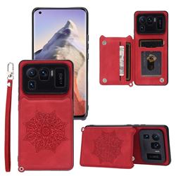 Luxury Mandala Multi-function Magnetic Card Slots Stand Leather Back Cover for Xiaomi Mi 11 Ultra - Red