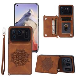 Luxury Mandala Multi-function Magnetic Card Slots Stand Leather Back Cover for Xiaomi Mi 11 Ultra - Brown