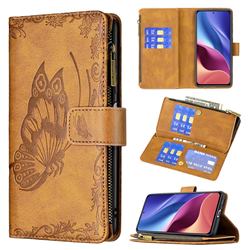 Binfen Color Imprint Vivid Butterfly Buckle Zipper Multi-function Leather Phone Wallet for Xiaomi Mi 11i / Poco F3 - Brown