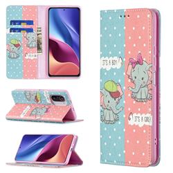 Elephant Boy and Girl Slim Magnetic Attraction Wallet Flip Cover for Xiaomi Mi 11i / Poco F3