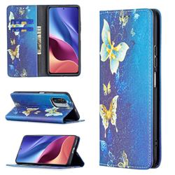 Gold Butterfly Slim Magnetic Attraction Wallet Flip Cover for Xiaomi Mi 11i / Poco F3