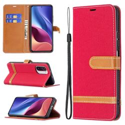 Jeans Cowboy Denim Leather Wallet Case for Xiaomi Mi 11i / Poco F3 - Red