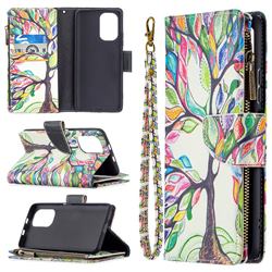 The Tree of Life Binfen Color BF03 Retro Zipper Leather Wallet Phone Case for Xiaomi Mi 11i / Poco F3
