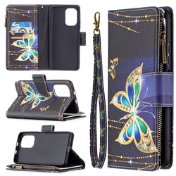 Golden Shining Butterfly Binfen Color BF03 Retro Zipper Leather Wallet Phone Case for Xiaomi Mi 11i / Poco F3