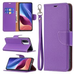 Classic Luxury Litchi Leather Phone Wallet Case for Xiaomi Mi 11i / Poco F3 - Purple