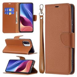 Classic Luxury Litchi Leather Phone Wallet Case for Xiaomi Mi 11i / Poco F3 - Brown