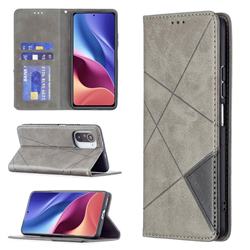 Prismatic Slim Magnetic Sucking Stitching Wallet Flip Cover for Xiaomi Mi 11i / Poco F3 - Gray