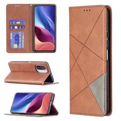 Prismatic Slim Magnetic Sucking Stitching Wallet Flip Cover for Xiaomi Mi 11i / Poco F3 - Brown
