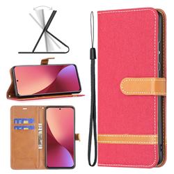 Jeans Cowboy Denim Leather Wallet Case for Xiaomi Mi 12 - Red