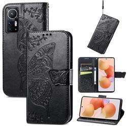 Embossing Mandala Flower Butterfly Leather Wallet Case for Xiaomi Mi 12 - Black