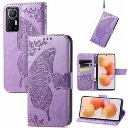 Embossing Mandala Flower Butterfly Leather Wallet Case for Xiaomi Mi 12 - Light Purple