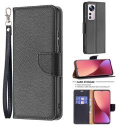 Classic Luxury Litchi Leather Phone Wallet Case for Xiaomi Mi 12 - Black