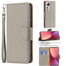 Classic Luxury Litchi Leather Phone Wallet Case for Xiaomi Mi 12 - Gray