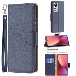 Classic Luxury Litchi Leather Phone Wallet Case for Xiaomi Mi 12 - Blue