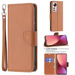 Classic Luxury Litchi Leather Phone Wallet Case for Xiaomi Mi 12 - Brown