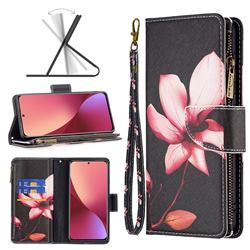 Lotus Flower Binfen Color BF03 Retro Zipper Leather Wallet Phone Case for Xiaomi Mi 12