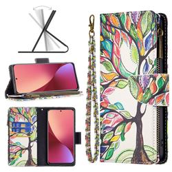 The Tree of Life Binfen Color BF03 Retro Zipper Leather Wallet Phone Case for Xiaomi Mi 12