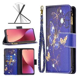 Purple Butterfly Binfen Color BF03 Retro Zipper Leather Wallet Phone Case for Xiaomi Mi 12